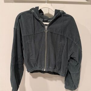 BDG Green Corduroy Cropped Zip-Up Jacket